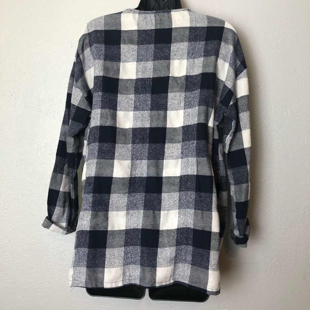 MISS LOVE boho rope neckline plaid shirt blouse M - Picture 5 of 15